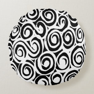 Brush grunge pattern. White and black vintage. abs Round Pillow