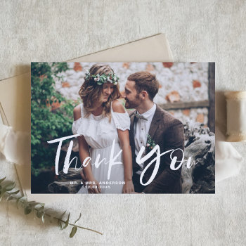 Brush Hand Lettered Photo Wedding Thank You Card by misstallulah at Zazzle