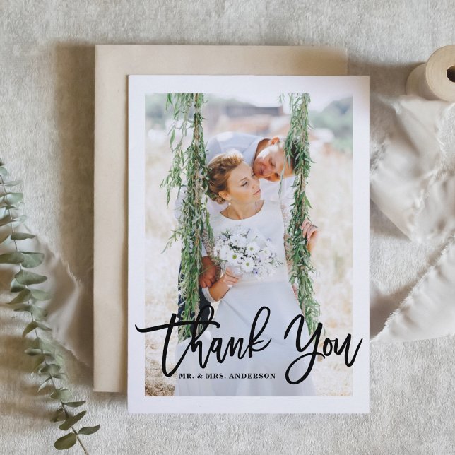 Brush Hand Lettering Photo Wedding Thank You (Creator Uploaded)