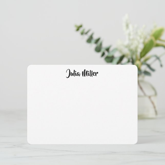 Brush Handwriting Script Personalized Black/White Note Card (Standing Front)