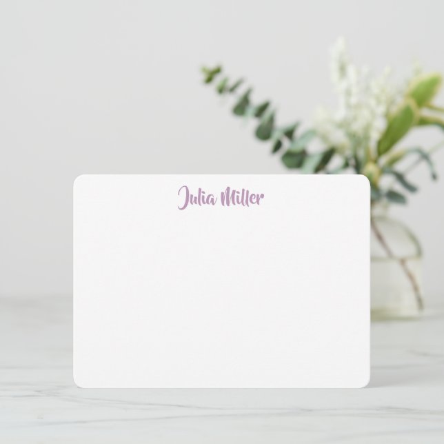Brush Handwriting Script Personalized Light Purple Note Card (Standing Front)