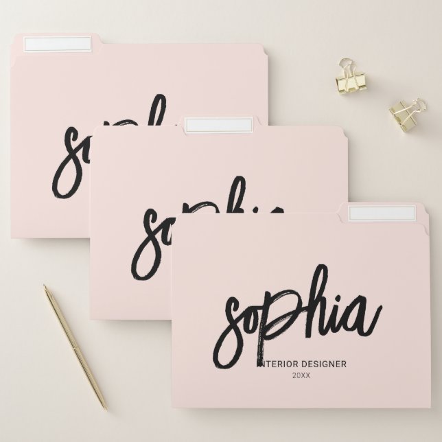 Brush Handwritten Girly Blush Pink File Folder (Set)