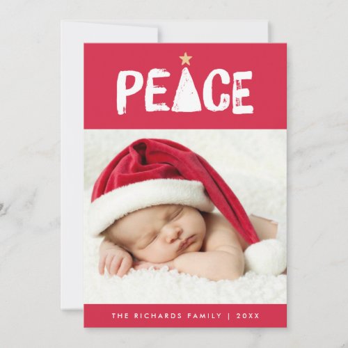 Brush Lettered Peace Christmas Photo Card