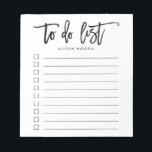 Brush Lettered Personalized To Do List Notepad<br><div class="desc">Chic personalized notepad in crisp black and white features "to do list" at the top in handwritten style brush lettered typography. Personalize with your name or choice of text beneath,  or leave blank if desired. 10 lines with checkboxes help you keep track of all your important tasks!</div>