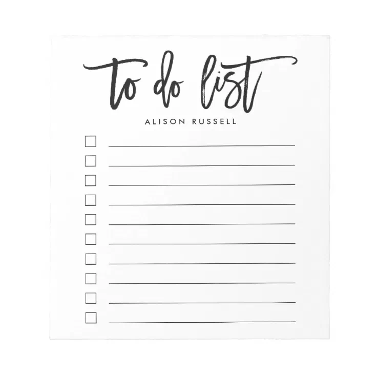 Brush Lettered Personalized To Do List Notepad Zazzle