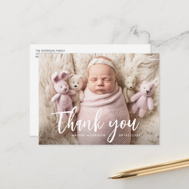 brush lettering birth announcement Postcard (Front/Back In Situ)
