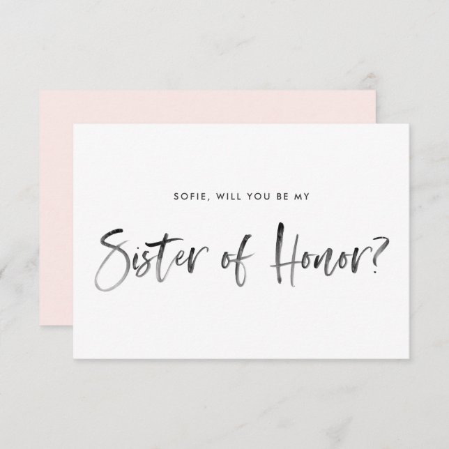 Brush Lettering Blush Be My Sister of Honor Invitation (Front/Back)