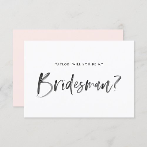 Brush Lettering Blush Will You Be My Bridesman Invitation