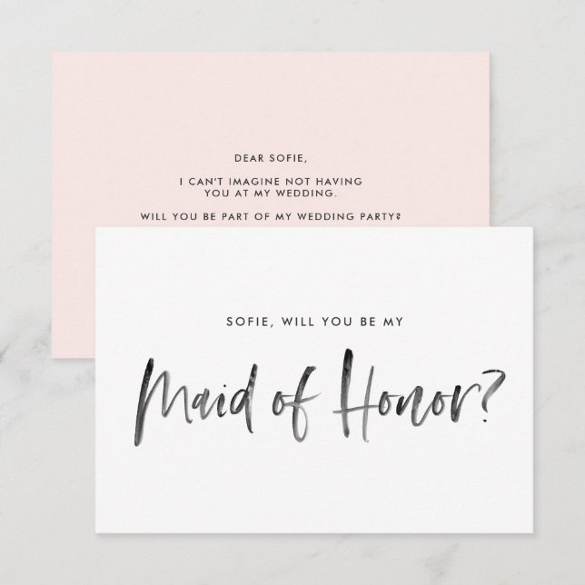 Brush Lettering Blush Will You Be My Maid of Honor Invitation (Front/Back)