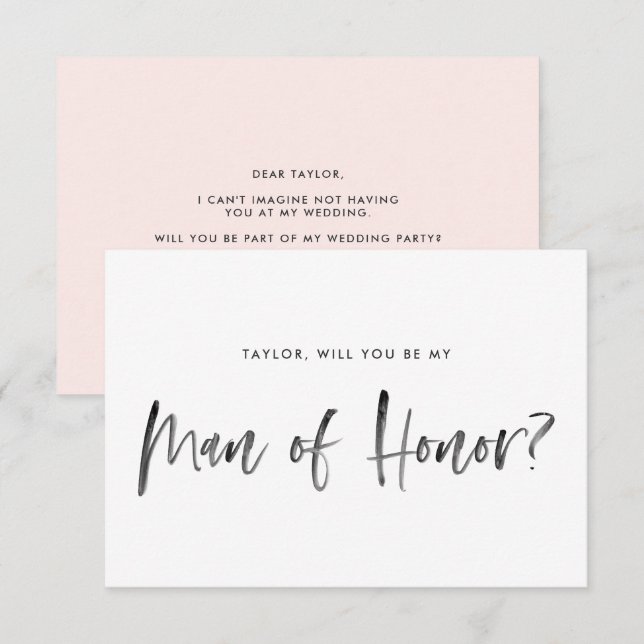 Brush Lettering Blush Will You Be My Man of Honor Invitation (Front/Back)