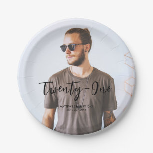 Brush Lettering Custom Photo Birthday Party Paper  Paper Plates