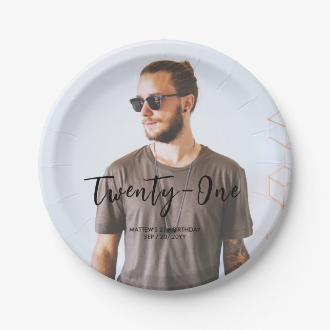 Brush Lettering Custom Photo Birthday Party Paper  Paper Plates (Front)