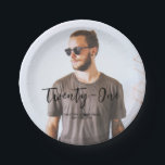 Brush Lettering Custom Photo Birthday Party Paper  Plates<br><div class="desc">This photo custom paper plate will add stylish detail to your birthday party. This design features brush lettering "Twenty-One" with custom text. You can personalize the text with any age or other event. More custom party supplies are available in my shop BaraBomDesign.</div>