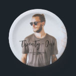 Brush Lettering Custom Photo Birthday Party Paper  Plates<br><div class="desc">This photo custom paper plate will add stylish detail to your birthday party. This design features brush lettering "Twenty-One" with custom text. You can personalize the text with any age or other event. More custom party supplies are available in my shop BaraBomDesign.</div>