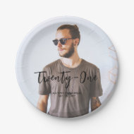 Brush Lettering Custom Photo Birthday Party Paper Plates