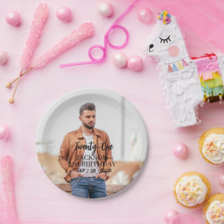 Brush Lettering Custom Photo Birthday Party Paper Plates