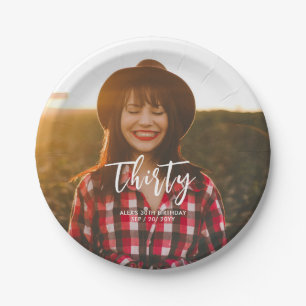 Brush Lettering Custom Photo Birthday Party Paper Plates