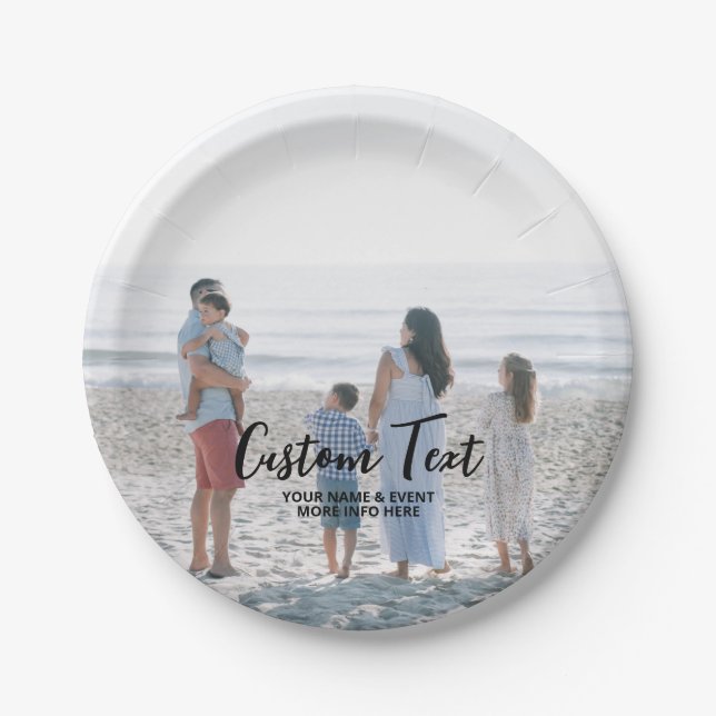 Brush Lettering Custom Photo Party Event Paper Plates (Front)