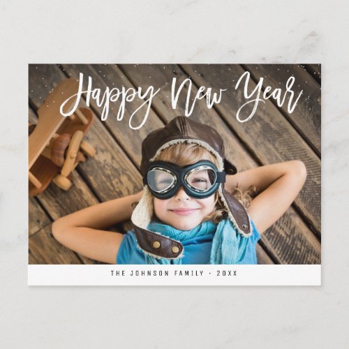 Brush lettering Happy New Year Postcard