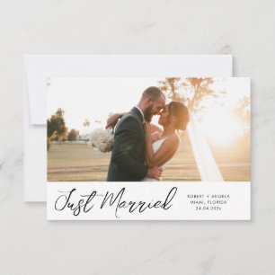 brush lettering Just married wedding announcement