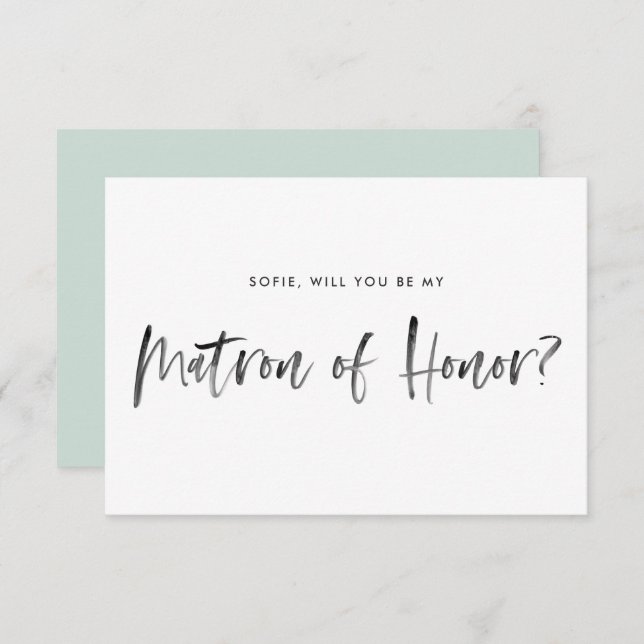 Brush Lettering Mint Be My Matron of Honor Invitation (Front/Back)