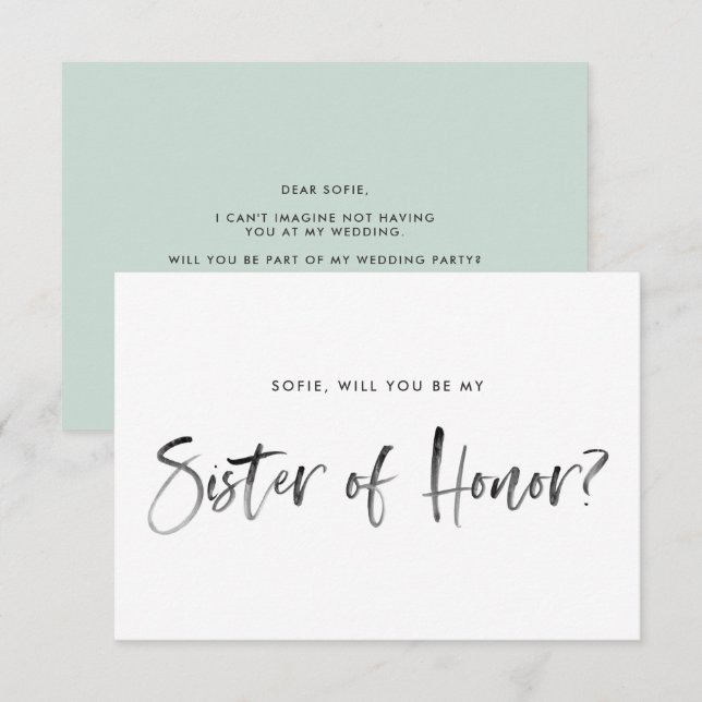 Brush Lettering Mint Be My Sister of Honor Invitation (Front/Back)
