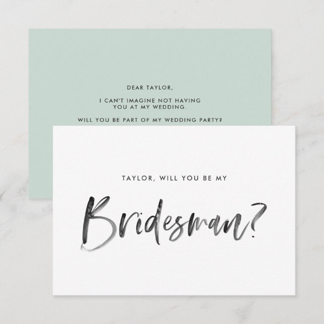 Brush Lettering Mint Will You Be My Bridesman Invitation (Front/Back)