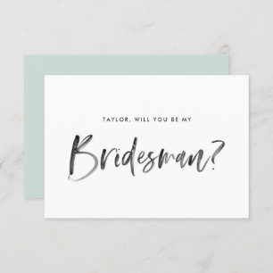 Brush Lettering Mint Will You Be My Bridesman Invitation