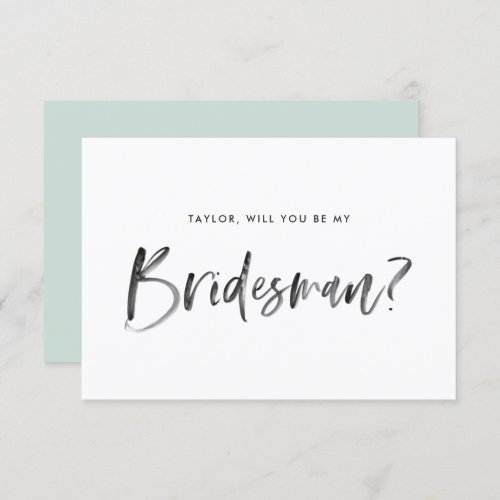 Brush Lettering Mint Will You Be My Bridesman Invitation