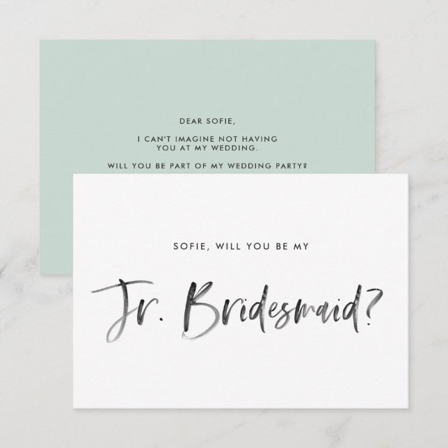 Brush Lettering Mint Will You Be My Jr Bridesmaid Invitation (Front/Back)