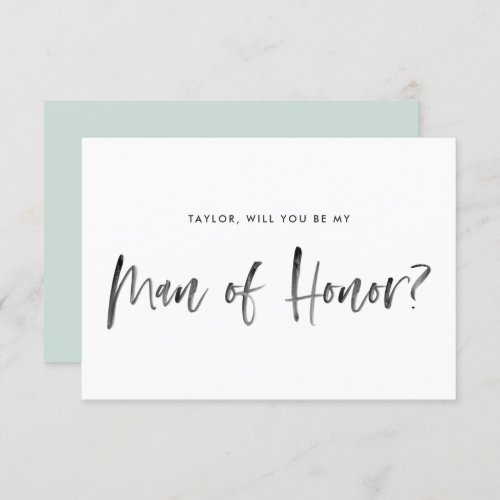 Brush Lettering Mint Will You Be My Man of Honor Invitation