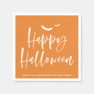 Brush Lettering Orange Happy Halloween Party Napkins