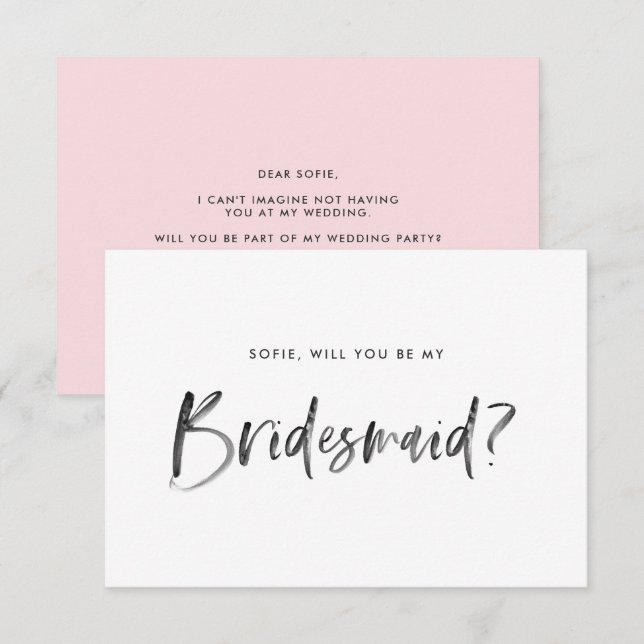 Brush Lettering Pink Will You Be My Bridesmaid Invitation (Front/Back)