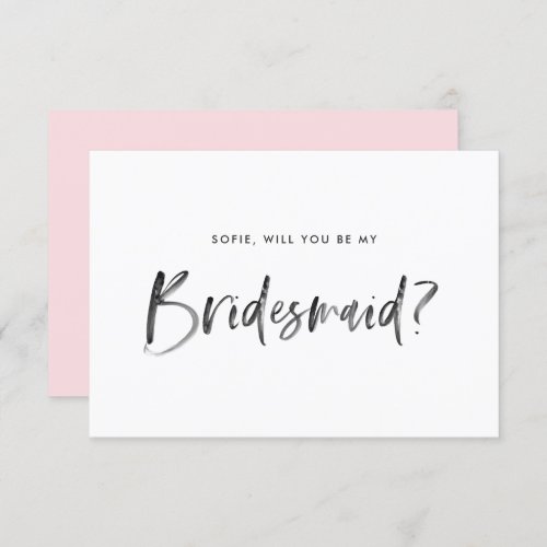 Brush Lettering Pink Will You Be My Bridesmaid Invitation