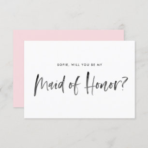 Brush Lettering Pink Will You Be My Maid of Honor Invitation