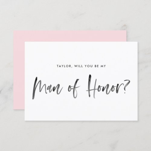 Brush Lettering Pink Will You Be My Man of Honor Invitation