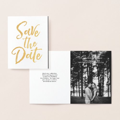Brush Letters Wedding Save the Date Photo Foil Card
