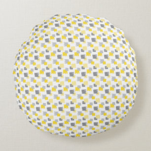 Brush Lined Pattern Yellow & Gray Round Pillow