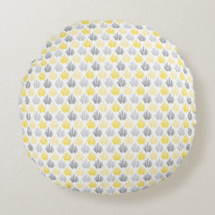 Brush Lined Pattern Yellow & Gray Round Pillow