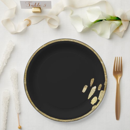 Brush Marks  Gold and Black Circle with Paint Paper Plates