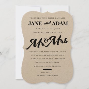 Brush Mr & Mrs Typography Wedding Invitation by Pip_Gerard at Zazzle