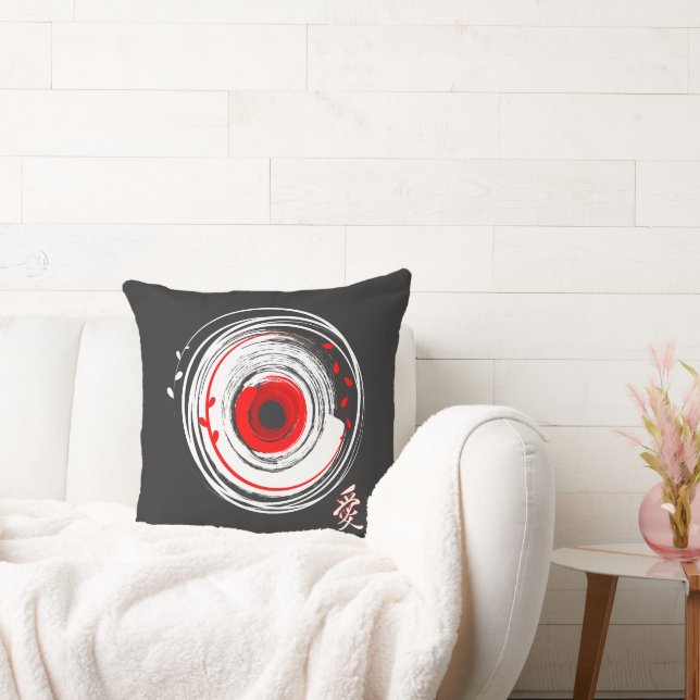 Brush Painted Vinyl Record With The Word Love Throw Pillow (Couch)