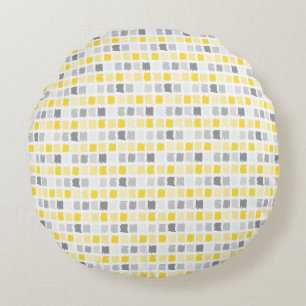 Brush Pattern Yellow & Gray Round Pillow