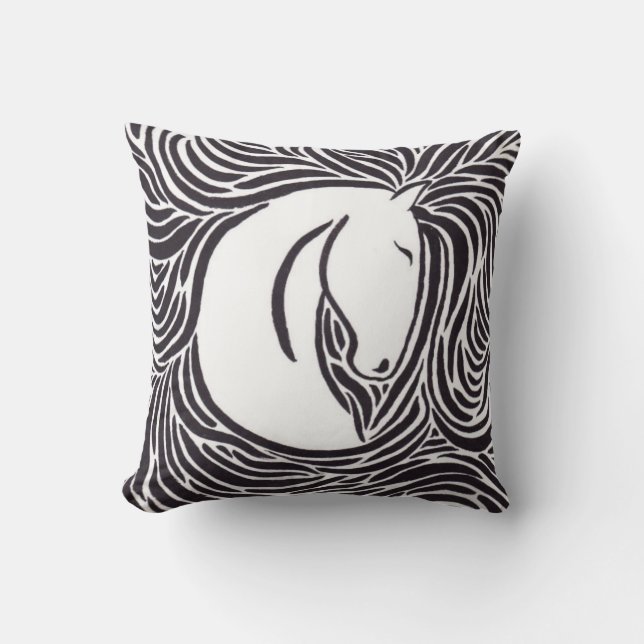 Brush Pen Horse Throw Pillow (Front)