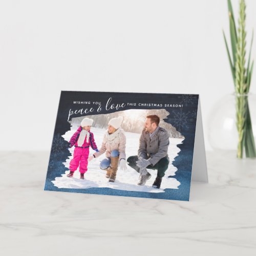 Brush Photo Snowflake Peace and Love Christmas Holiday Card