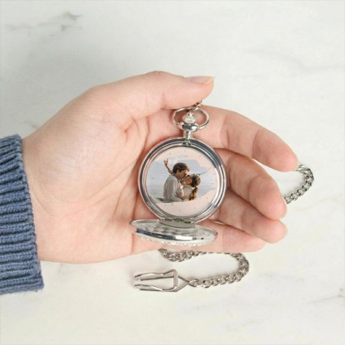 Brush Romantic Couple Personalized Photo Pocket Watch
