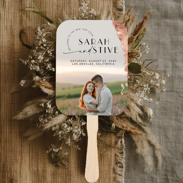 brush rose gold Simply Minimal Photo Wedding Hand Fan (Creator Uploaded)