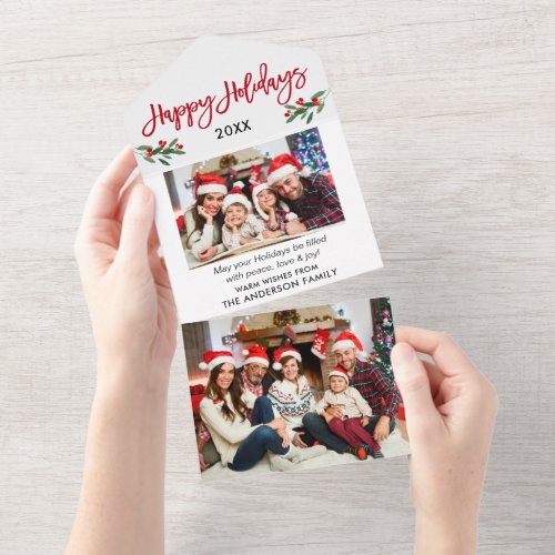 Brush Script 2 Photo Red All In One Holiday Card