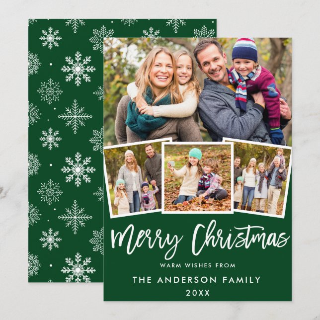 Brush Script 4 Photo Green Merry Christmas Card SB (Front/Back)