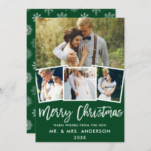 Brush Script 4 Photo Wedding Christmas Card GS